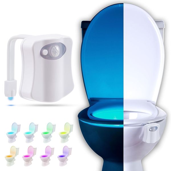 RainBowl Toilet Light with Motion Sensor - Unique Cool Gadget - LED Toilet Bowl Night Light - Funny Birthday Gifts for Men, Mens Gifts for House Warming - Gag Gift for Dad, Boyfriend, Husband, Him