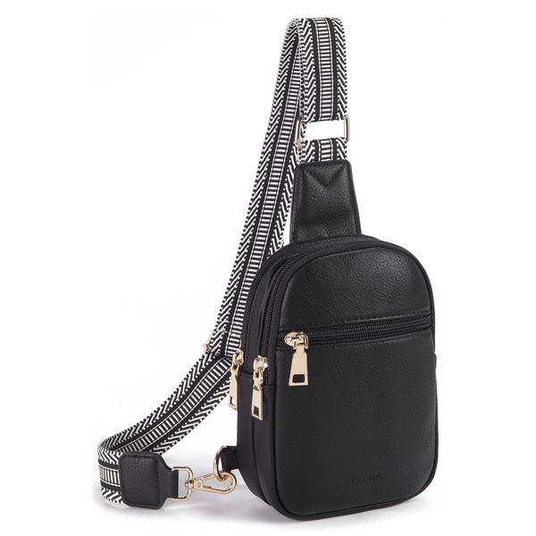 Telena Bauchtasche Damen Brusttasche, Crossbody Bag Kunstleder Umhängetasche Klein Schultertasche für Frauen Sling Bag,Schwarz