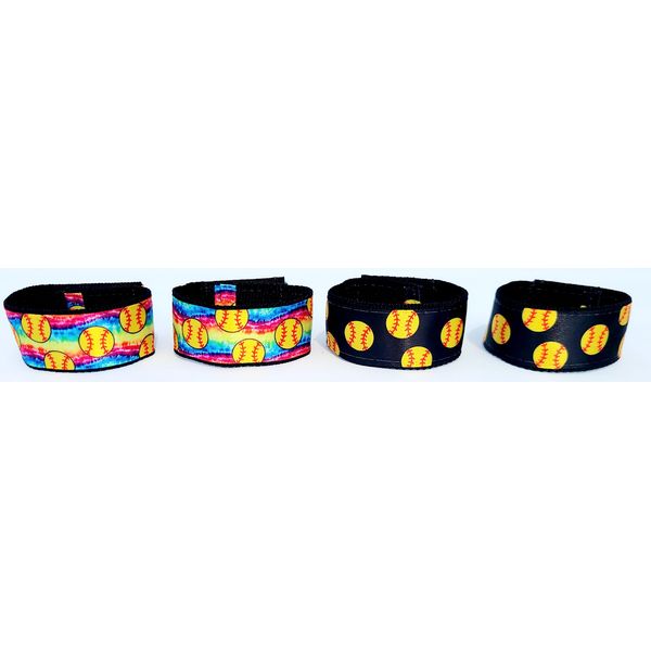 Fastpitch Softball sleeve scrunchies combo pack (2 pairs, 4 pieces) Black/yellow balls and Tie dye with yellow balls from the Origianl USA Inventor. Over 8 million sold