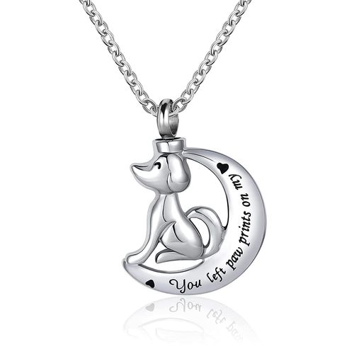 DWJSu Pet Locket Urn Necklaces Cremation Ashes Dog Cat Keepsake Animal Paw Print Moon Pendant Memroial Necklace for Ashes