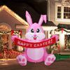 5FT Pink Inflatable Easter Rabbit Cute Bunny LED Lights Outdoor Garden Yard Deco
