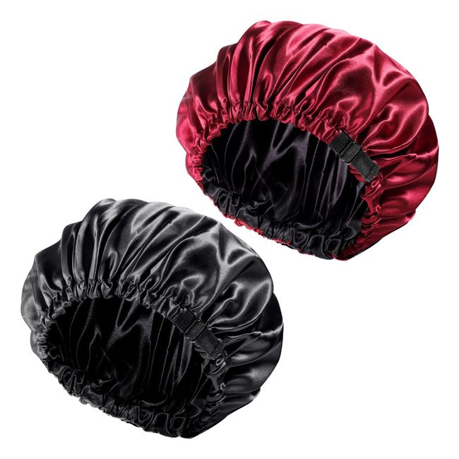 2 Pieces Adjustable Silk Bonnet, 36cm Double Sided Satin Sleep Cap Night Sleep Hat for All Hair Lengths Women Curly Natural Hair Protection Head Cover