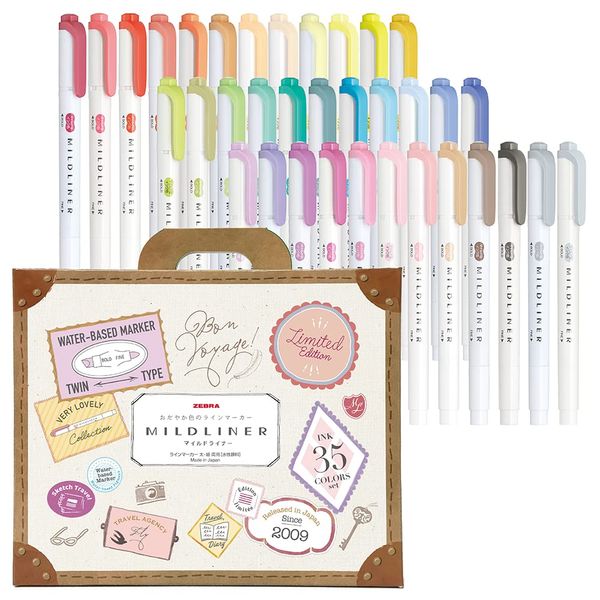 ZEBRA WKT7-35C Highlighter, Mildliner, 35 Color Set, Gift Box Included