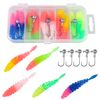 Leeko Rubber fish, worm artificial bait set, rubber bait with jig heads, pike bait, trout bait for trout, perch, pike, chub, zander