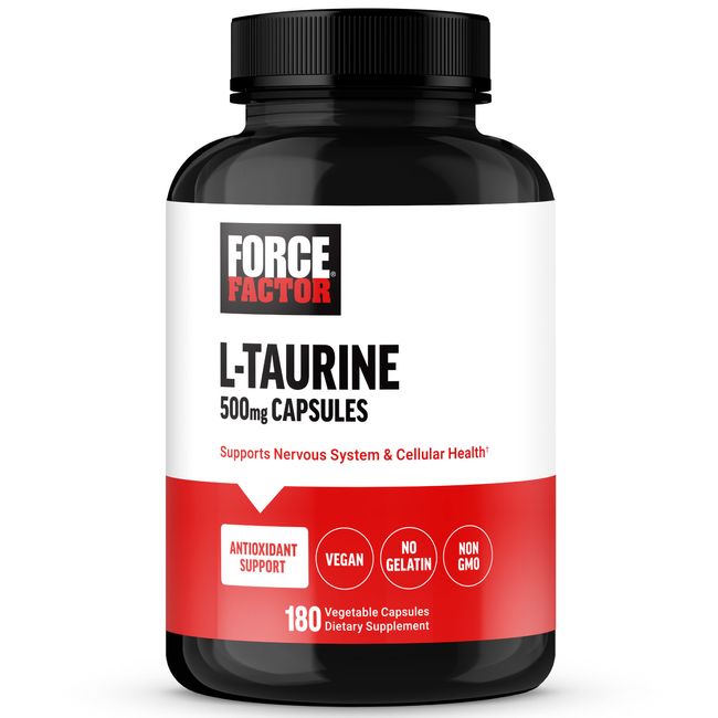 Force Factor L-Taurine Supplement 500mg Vegan, No Gelatin, Non-GMO, 180 Capsules