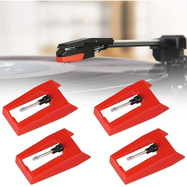 4pcs LP Record Needle Replacement Needle Record Player Needle Turntable Stylus Replacement Turntable LP Player Gramophone (Red)