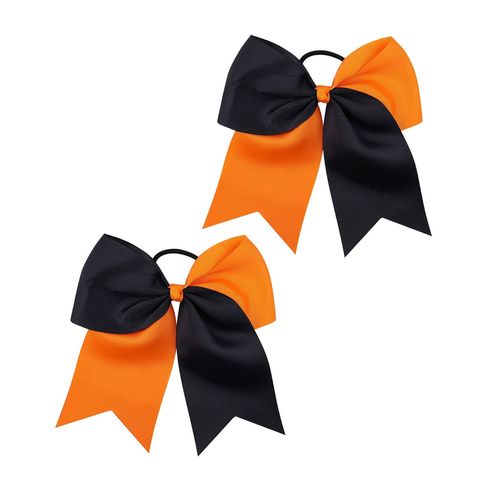 Halloween Cheer Jumbo Bows Orange Ponytail Holder Halloween Cheerleader Bow Hair Tie JHH19 (Set-A)