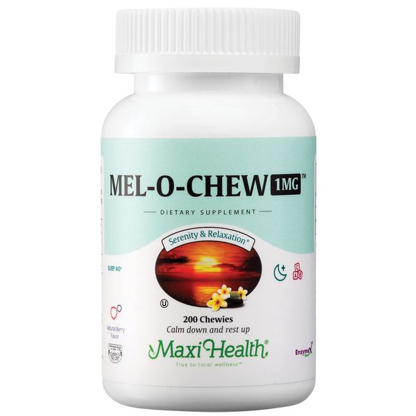 Maxi Health Melatonin 1mg Chewable - Sleep aid Melatonin to Encourage Natural Sleep – Non-Habit Forming Supplement with Enzymax for Fast-Acting Support Kosher (200 Units)