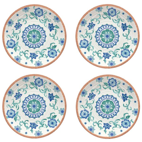 Rio Turquoise Floral Melamine/Plastic/BBQ/Outdoor Side Plates Set (4)