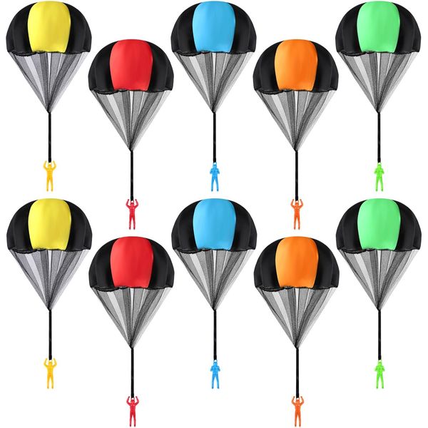 MCPINKY 10PCS Parachute Army Men Toy Set, Throwing Toy Parachute 5 Colors Outdoor Flying Toys for Kids Parachute Soldiers for Birthday Party