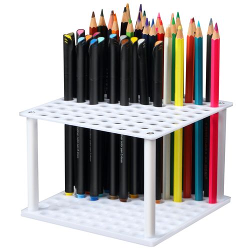 Outus 96 Hole Pencil Brush Holder & Marker Organizer Acrylic Paint Holder Plastic Marker Storage, Pens, Brushes, Colored Pencils(White)
