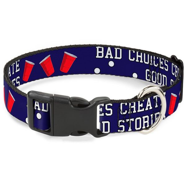 Plastic Clip Collar - Beer Pong Bad Choices Create Good Stories Blue White Red - Medium 11-17"