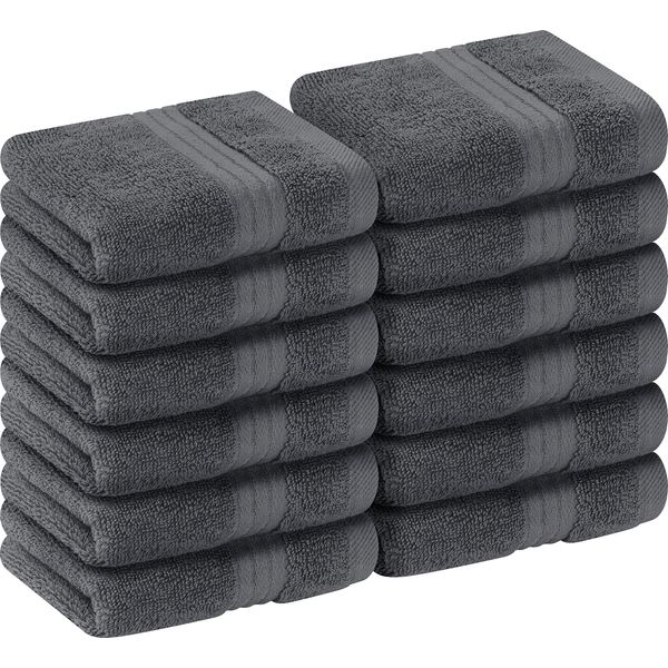 Utopia Towels 12 Pack Premium Wash Cloths Set (12 x 12 Inches) 100% Cotton Ring Spun, Highly Absorbent and Soft Feel Washcloths for Bathroom, Spa, Gym, and Face Towel (Grey)