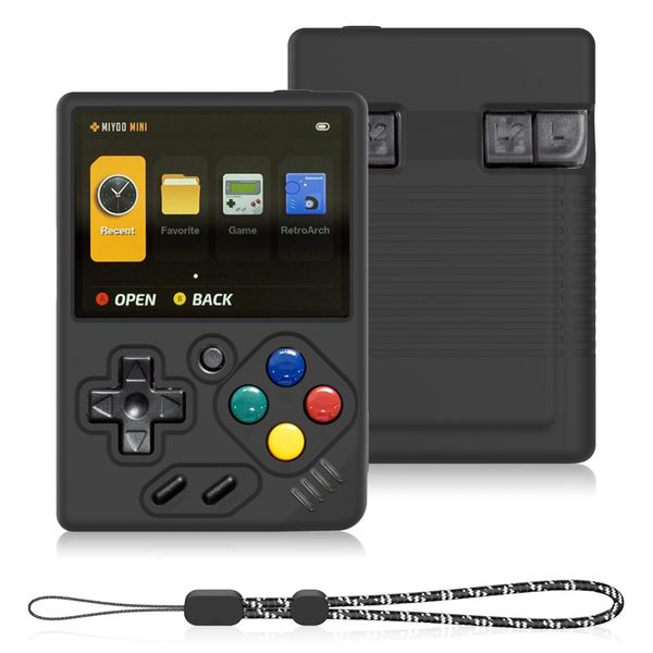 SKRVGOJFG Silicone Case for Miyoo Mini V4 Handheld Game Console, Anti-Slip, Shock Proof, Soft Protective Case for Miyoo Mini V4 with Lanyard - Black