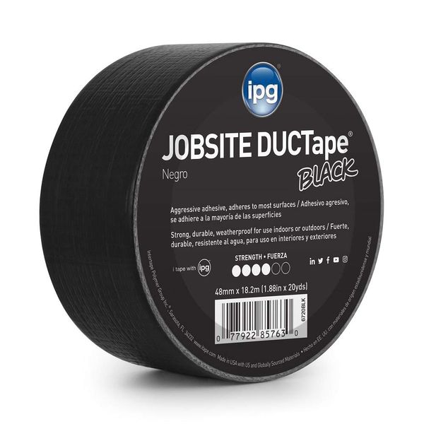 IPG IPG-6720BLK JobSite DUCTape, Colored Duct Tape, 1.88" x 20 yd, Black, 60 Foot