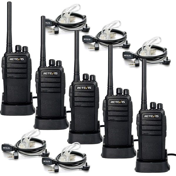 Case of 5,Retevis RT21 Walkie Talkies for Adults Long Range, Handfree Rugged Two Way Radio with Earpiece for Commercial Construction Warehouse Security 2 Way Radios