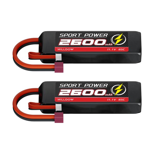 Hilldow 11.1V 65C 2600mAh 3S Lipo Battery with Deans T Connector for RC Airplane RC Helicopter RC Car RC Truck RC Boat UAV Drone FPV(2 Pack)