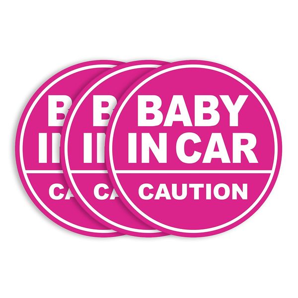 Baby in Car Magnet_Circular Type (3 Pack) (Pink/Pink)