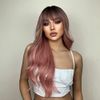 VAIRETY Long Pink Wig with Bangs, 26 inch Long Wavy Bob Wig, Ombre Pink Heat Resistant Synthetic Wigs for Women, Women's Wigs for Daily Party Wear