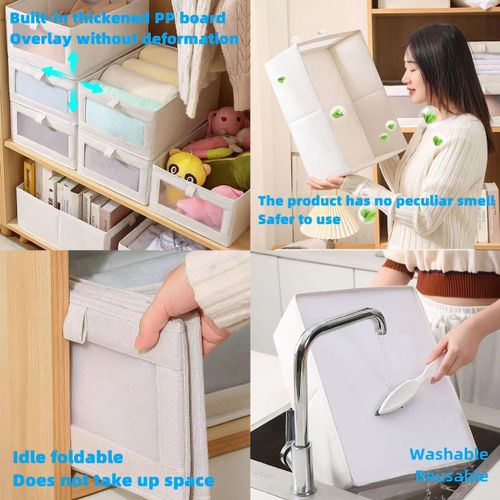 Moguxb Foldable Clothing Storage Box 2 Pack Wardrobe Storage Organiser Beige Fabric Storage Box Drawer for Wardrobe Closet Drawer Organisers,Home Storage