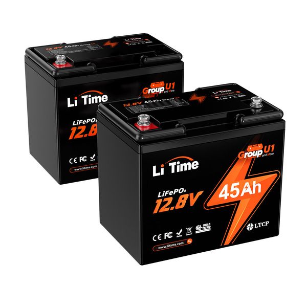 LiTime 2Packs 12V 45Ah LiFePO4 Lithium Battery For Wheelchair Mobility Scooter