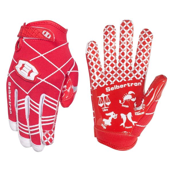 Seibertron Pro 3.0 Twelve Constellations Elite Ultra-Stick Sports Receiver Glove Football Gloves Youth (red, M)