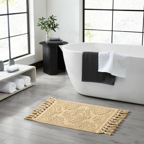 Jean Pierre - Ricardo Bath Mat, Woven Fringe Bathroom Rugs, 100% Cotton, Premium Bathroom Decor - Measures 27" x 52" - Linen