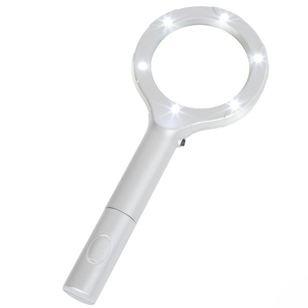 Magnifying Glass with LED Light, Lightweight Handheld Lighted 4X Magnifier (Silver) by Stalwart