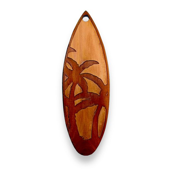 Cedar Ornament - Palm Tree Surfboard