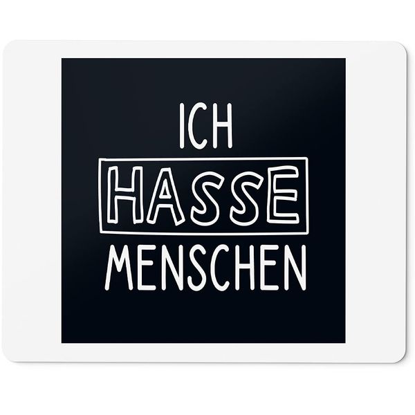 JUNIWORDS Mouse Mat with German Text "I Hate People" Black