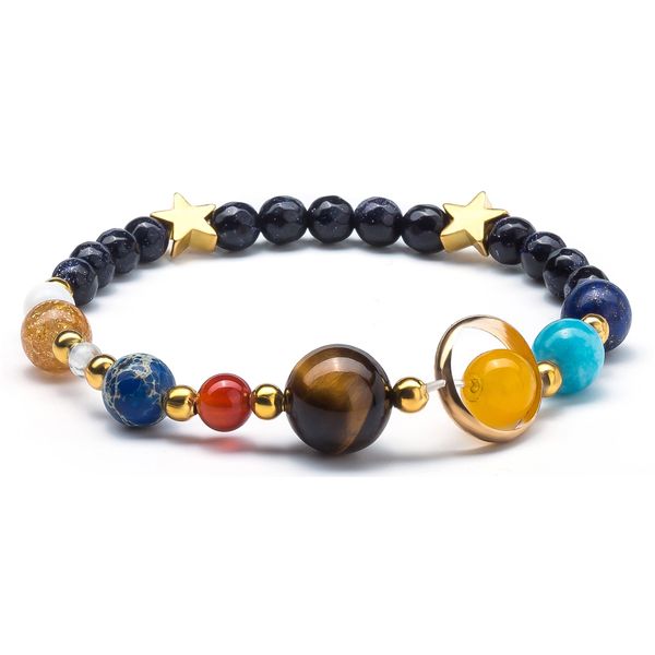 Fesciory Women Solar System Bracelet Universe Galaxy The Eight Planets Guardian Star Natural Stone Beads Bracelet Bangle For Men(Blue Sandstone(Stretch))