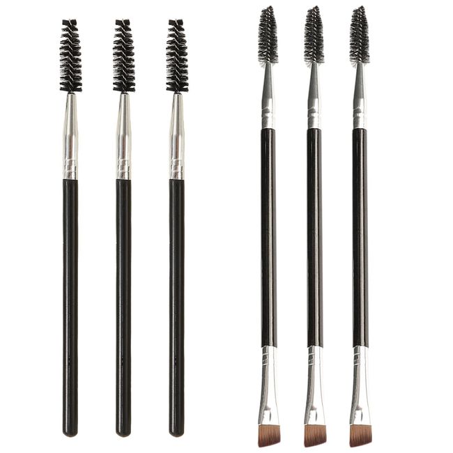 Jiakalamo 6 Teile/Satz Pinsels, Wimpern-Und Augenbrauenpinsel, 2-in-1 Design, Zuhause, Reisen, Wimpernpinsel-Set, Tägliches Make-up-Werkzeug(Schwarz)