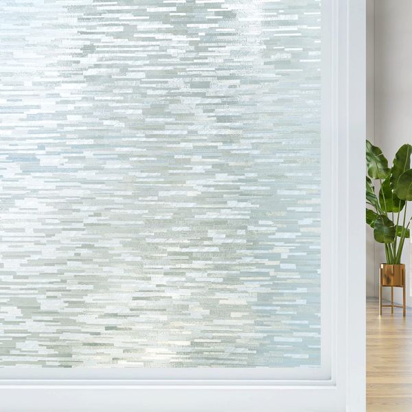 Haton Window Privacy Film, Frosted Glass Window Film, Static Cling UV Blocking Removable Window Clings, Opaque Window Stickers, Vinyl Window Coverings for Home Office, Non Adhesive 17.5 x 157.4 Inches