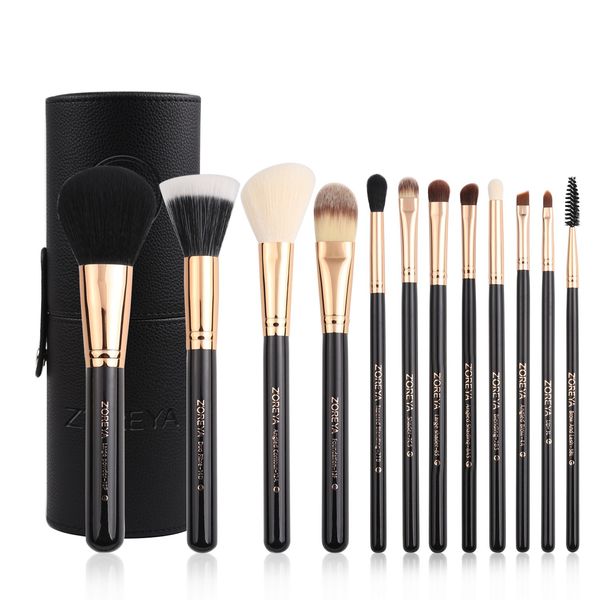 Z'OREYA Premium Travel makeup brush set 12 pieces essential Cosmetic tools Synthetic Hair Foundation Powder Eye Cosmetic brushes With Black Holder