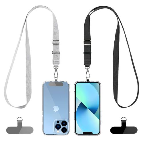 CACOE Phone Lanyard 2 Pack-2× Adjustable Neck Strap,2×Patches,Universal Multifuctional Lanyards Compatible with Most Smartphones(Black+Gray)
