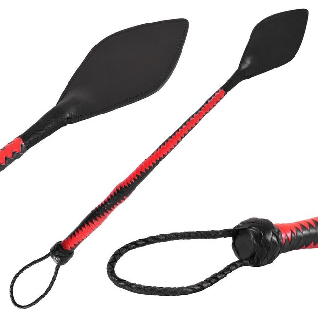 Real RIDING CROP WHIP  24 inches Black/Red Leather Functional Horse Costume Prop