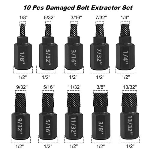 Saipe 10 PCS Damaged Bolt Extractor Kit Heavy-Duty Screw and Bolt Extractor Drill Bit Set Hex Shank Rounded Bolt Remover Tools Easy Removal of Rusty and Broken Bolts for Automobile Repair