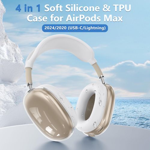 [4 in 1] Silicone Case Cover for AirPods Max (2024/2020), Clear TPU Ear Pad Cover/Ear Cups Cover/Headband Cover for AirPods Max, Transparent Silicone Accessories for Apple AirPod Max New USB-C, White