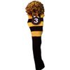 Majek #3, 4, 5, & 6 Hybrid Combo Pack Rescue Utility Black & Yellow Golf Headcover Knit Pom Pom Retro Classic Vintage Head Cover