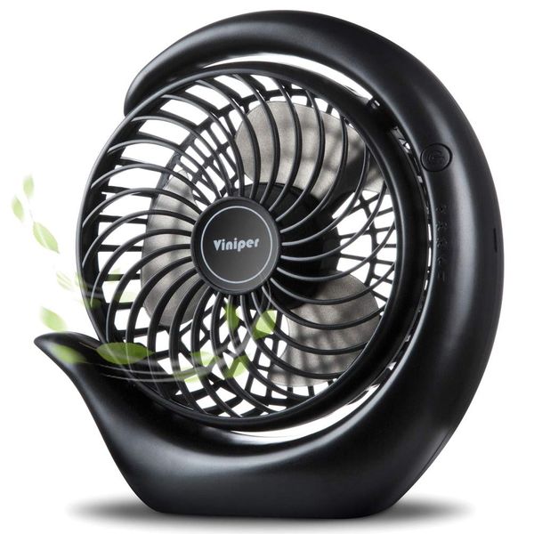 Viniper Portable Rechargeable Fan, Small Desk Fan : 3 Speeds & about 8-24 Hours Longer Working, 180 Rotation, Portable Battery Desktop Fan for Home/Office (Black, Light Black Blade)6.2 inch