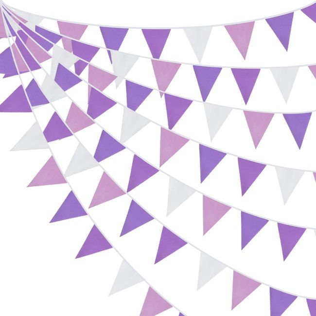 PinkBlume Purple and White Triangle Flag Banner Party Decoration, Approx. 32.8 ft (10 m) Long Purple Pennant Flag, Birthday Decoration, Wedding, Cloth Garland, Party Decoration, Camping, Decoration, Birthday Decoration, Flag, Lavender Party Decoration, Nu