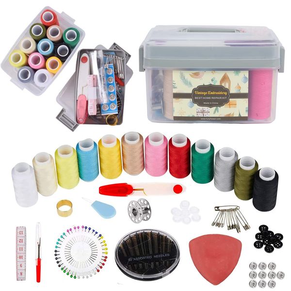 130pcs Portable Sewing Kit Set - Premium Sewing Supplies for Beginner Traveler and Emergency Clothing Fixes,DIY Crafts Accessories with Storeage Box