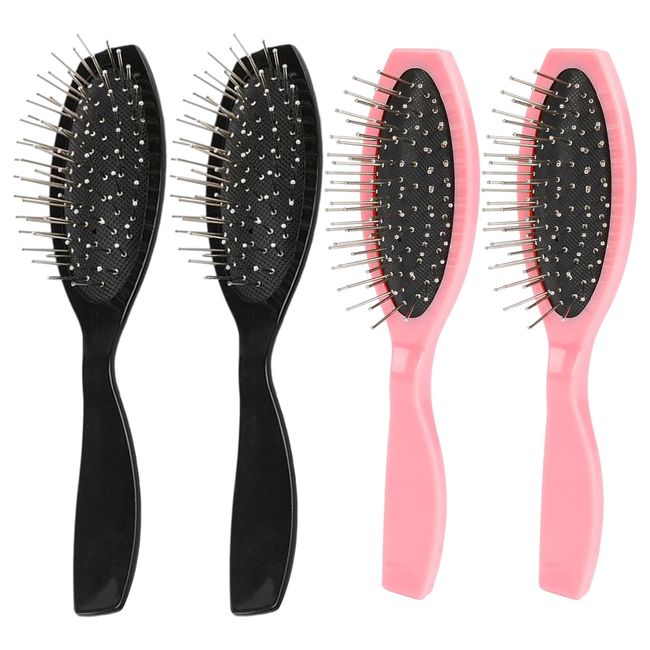 4 Pcs Wig Brush, Hair Brush Set Pink & Black Edges Brush Massage Air Bag Comb for Synthetic Wigs