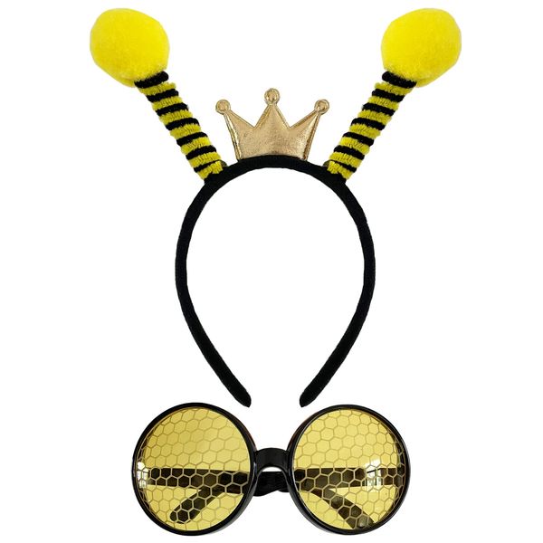 2 Pcs Halloween Bee Headband Honeycomb Eyeglasses Glasses Bumblebee Honeybee Antenna Hair Hoops Bands Boppers Sunglasses Bumble Bee Headpiece Hairband Women Cosplay Costume Birthday Party Accessories