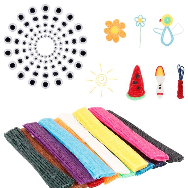 AUXSOUL 500 Pieces Wax Craft Sticks Non-Toxic Bendable Wax Sticks 100 Pairs Googly Eyes Kids Crafts Set DIY Crafting Kit for Kids DIY Art Supplies Toys