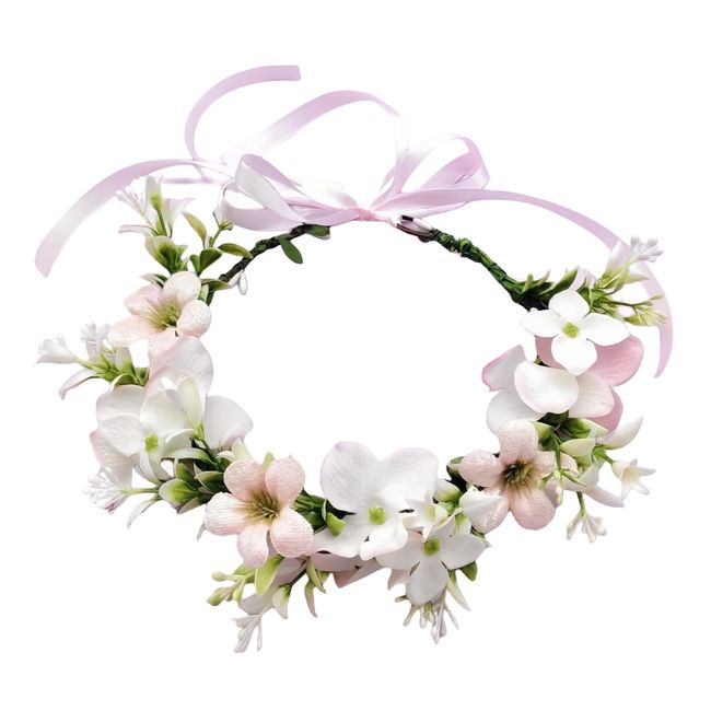 June Bloomy Wedding Flower Headband Girls First Communion Headband Women Floral Crown Wreath Photo Prop(White Pink)