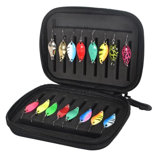 SAVOSWEET Trout Spoon Set 16 Pieces Artificial Bait Spinner Blinker Set Trout Bait Spoons Set 2.5g/3.5g/5g Fishing Accessories with Storage Box for Trout Bass Pike Zander