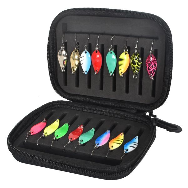 Forellen Spoon Set 16 Stück Kunstköder Spinner Blinker Set Forellenköder Spoons Set 2.5g/3.5g/5g Angelzubehör mit Aufbewahrungsbox für Forelle Barsch Hecht Zander