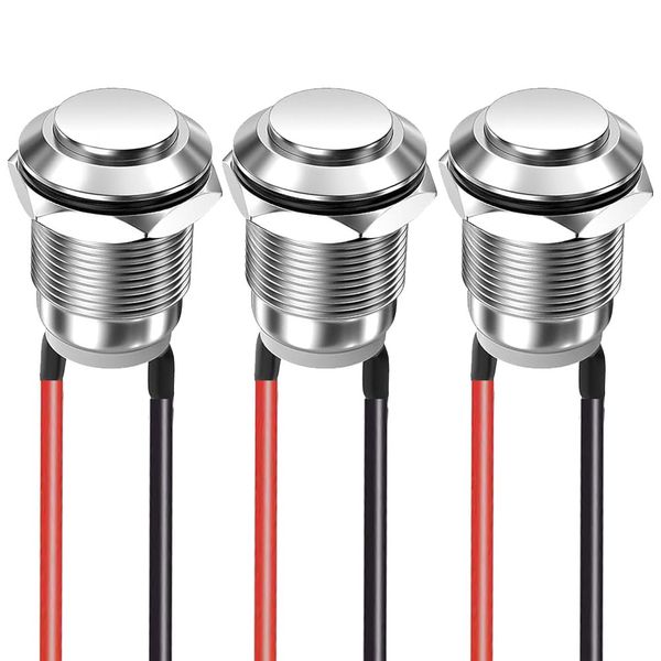 Gebildet 3Stücke 12mm 2A/12V/24V/125V/250V Wasserdichte Drucktaster Momentanen Edelstahl Taster EIN Aus mit Draht (Hervorstehend)