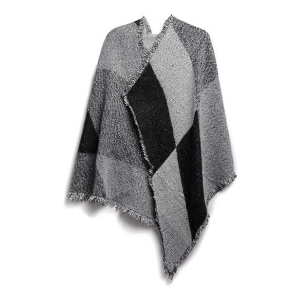 Women Winter Warm Scarf 74.8x25.6In Long Soft Knitted Shawl Extra Thick Plaid Blanket Wrap Cape - Gray